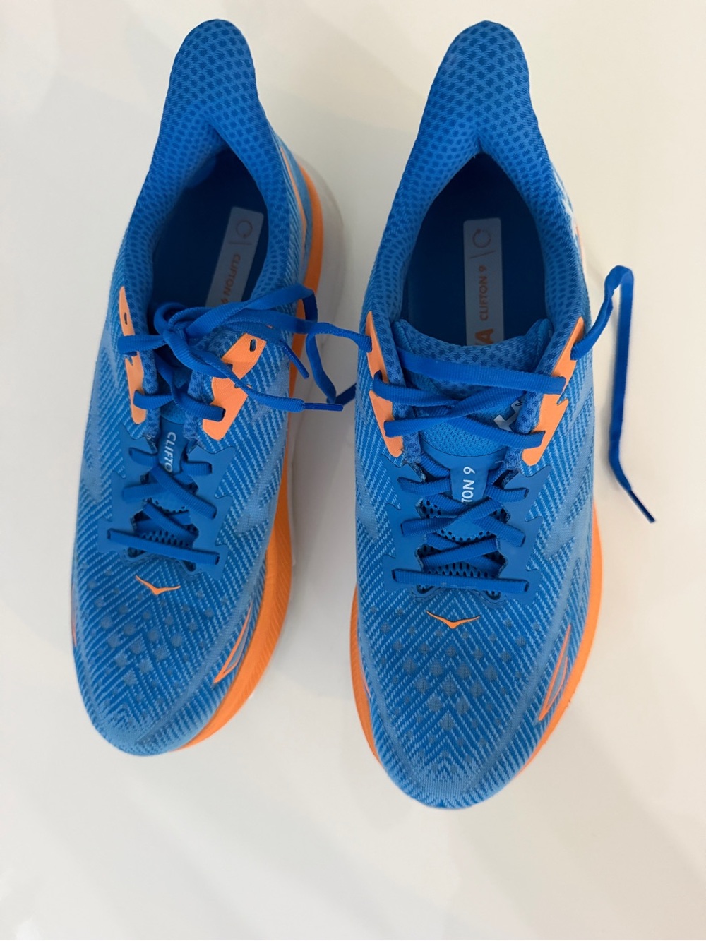 HOKA Clifton 9 Running Shoes Blue Orange Men’s 11.5D EU 46 Road Sneakers